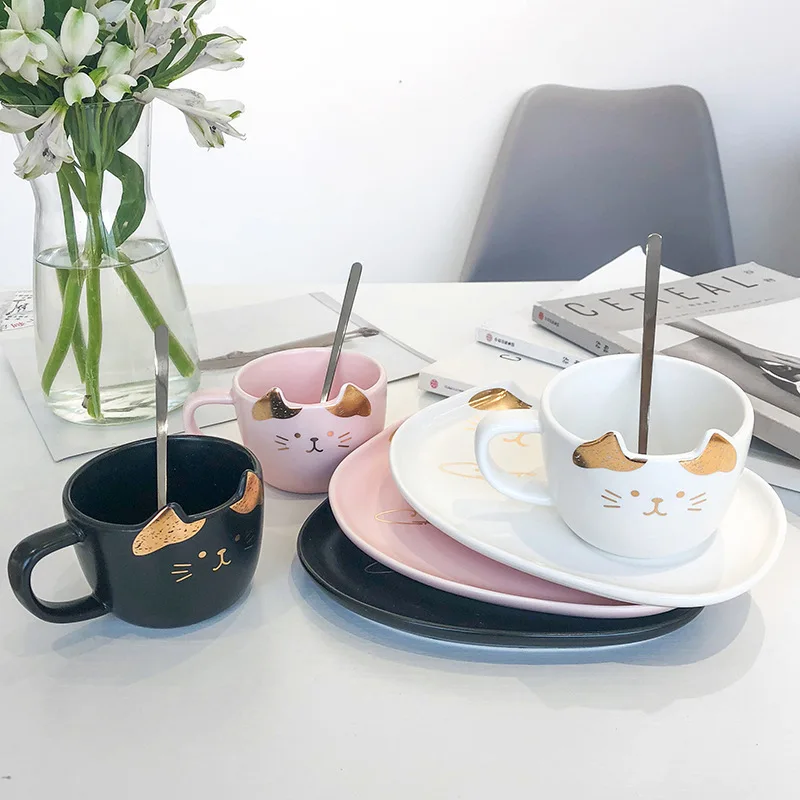 Кофейная кружка и блюдце в виде милого кота с подносом для офиса домашнего