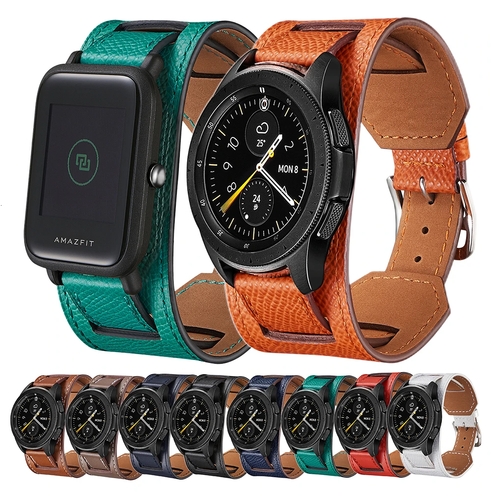 Ремешок кожаный 22 мм 20 для смарт браслета Garmin Vivoactive 3 Samsung Gear S2 Active 2 Galaxy 46 42 Amazfit GTR