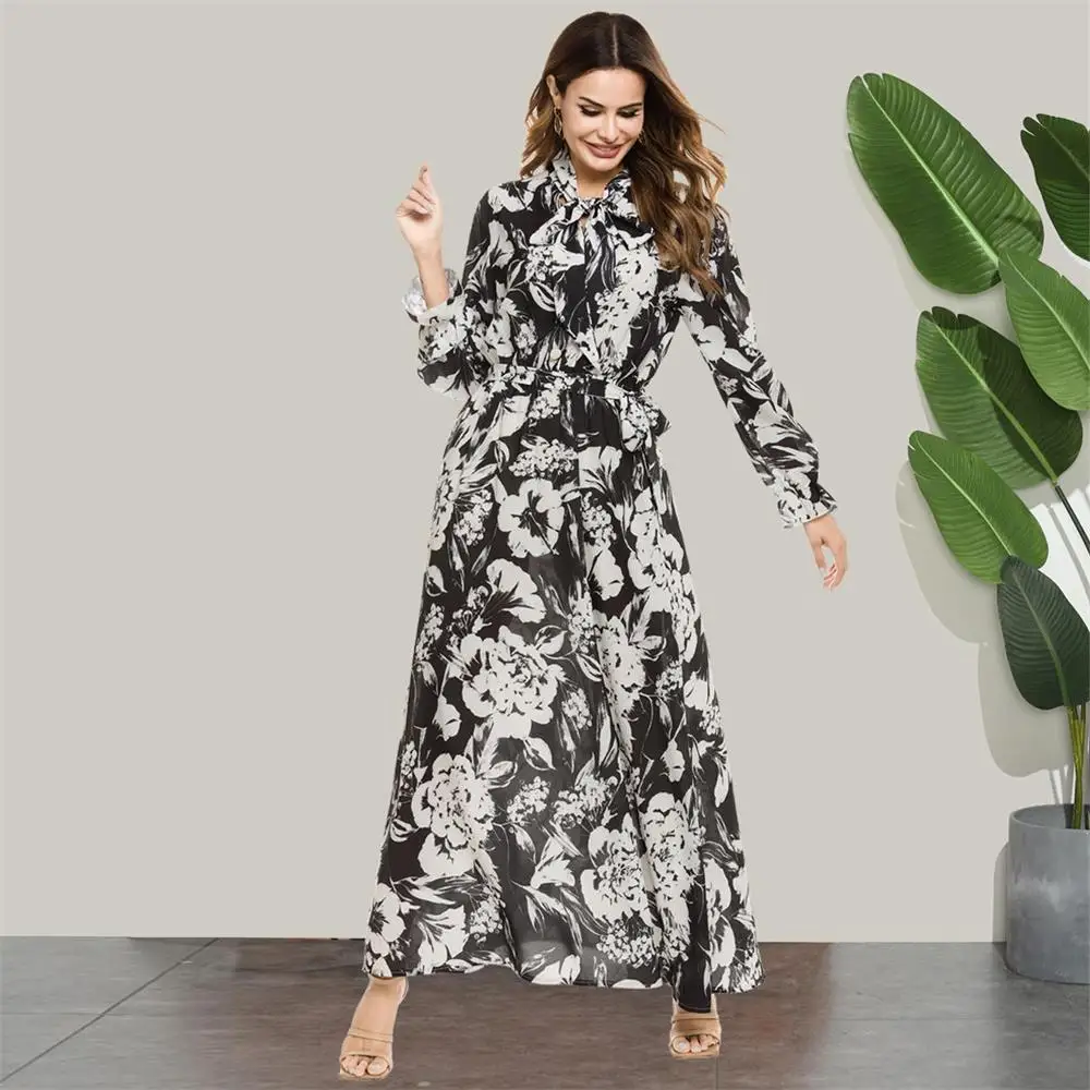 Женское шифоновое платье Siskakia офисное с бантом на воротнике и длинным рукавом