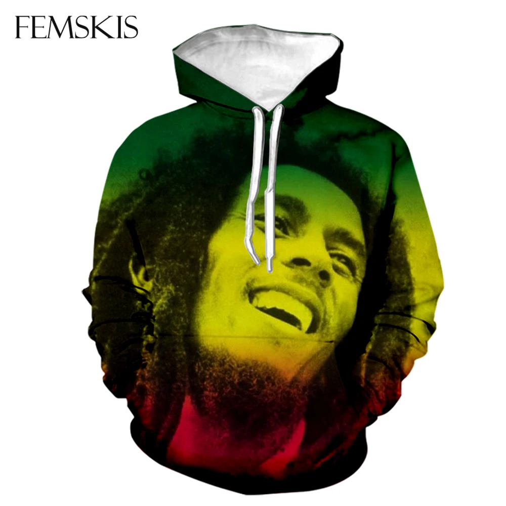 

FEMSKIS New Fashion Sweatshirt Bob Marley 3D Hoodies Men Women Funny 3D Print Streetwear Long Sleeve Clothing Harajuku