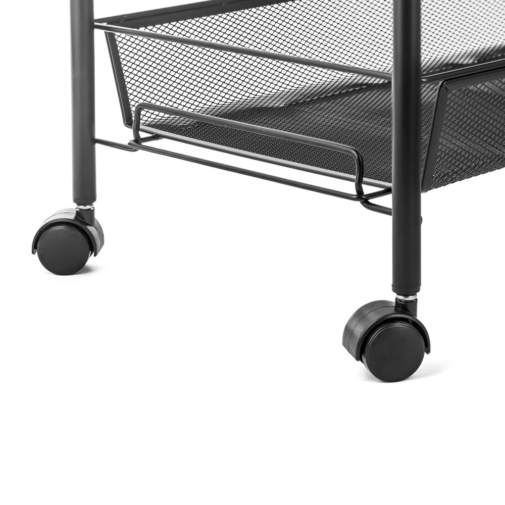 

Exquisite Honeycomb Net Four Tiers Storage Cart with Hook - Black