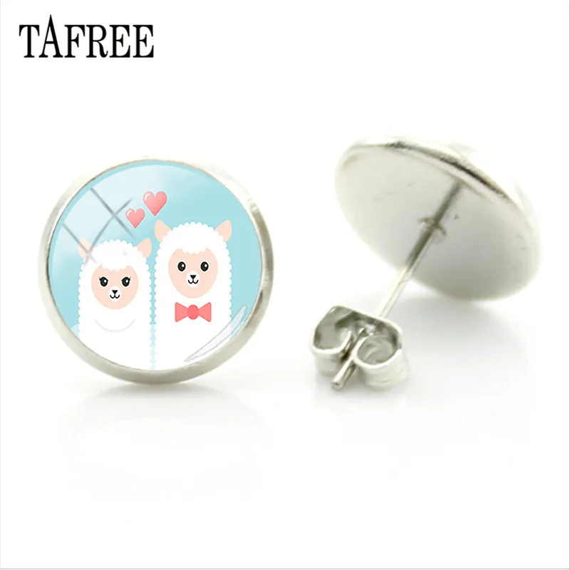 Серьги-гвоздики TAFREE в форме сердца альпака животные лама узор Стеклянные