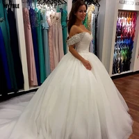 robe de mariage 2021 beaded cap sleeve ball gown wedding dresses plus size v neck lace up back bridal gowns vestidos de novia