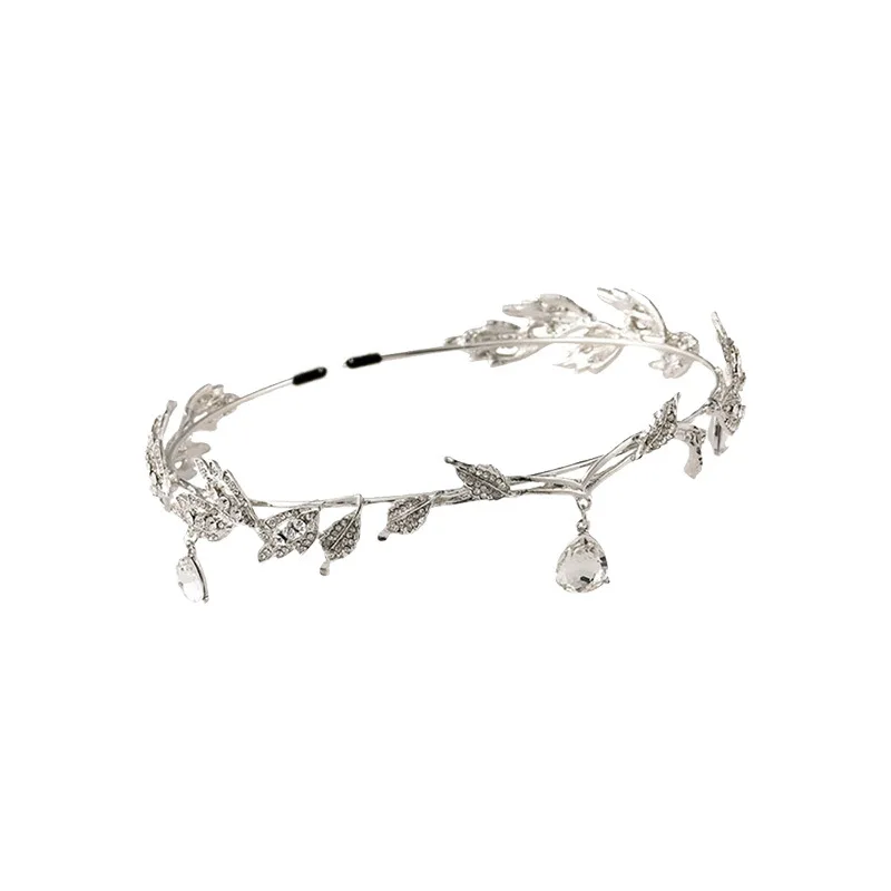 

Minar Trendy Full Rhinestones Headband for Women Ladies Silver Color Metal Shiny Crystal Leaves Brimmed Hair Band Accessories