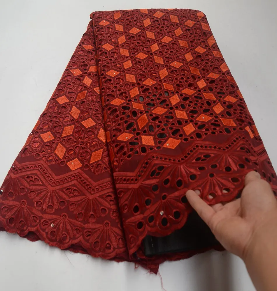 

High Quality African Red color Chemical Nigerian Guipure Lace Fabric 5 yard For Wedding Dress African Lace Fabric 5 yards TS8605