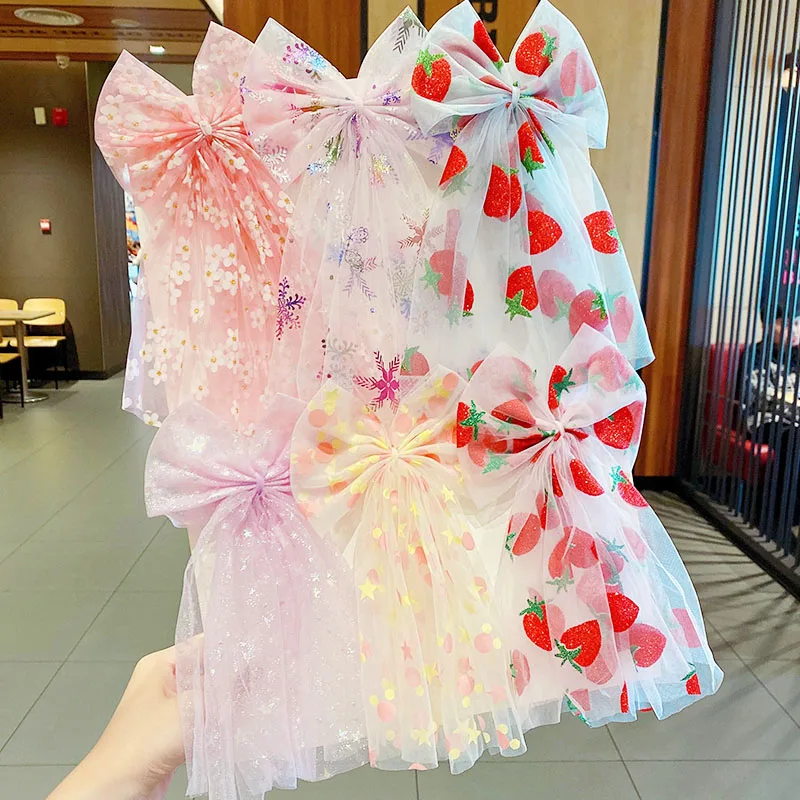 Новинка Красивая шифоновая повязка на голову с бантом и цветочным принтом для