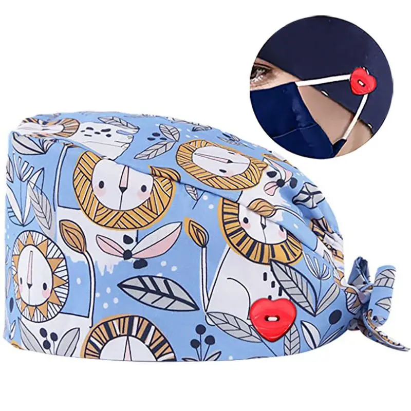 

Doctor Nurse Scrub Cap Heart Button Mask Holder Cartoon Bouffant Cap M89E