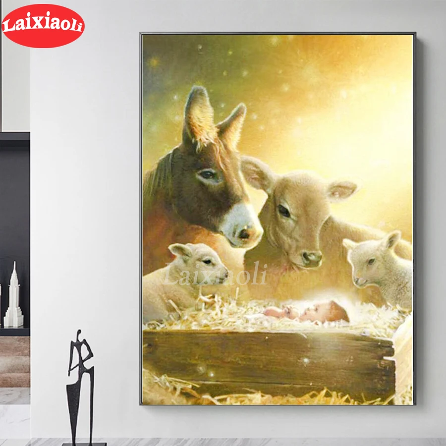 Алмазная картина сделай сам Ослик Корова овца с рисунками для детей стразы