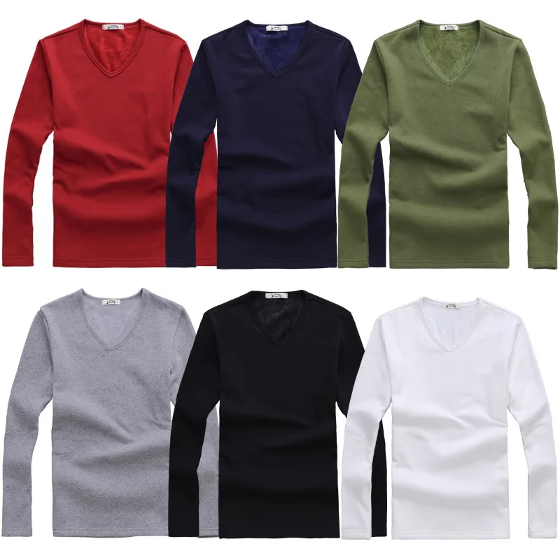 Осень зима мужские Термальность футболка мягкая бархатная плотная с длинными