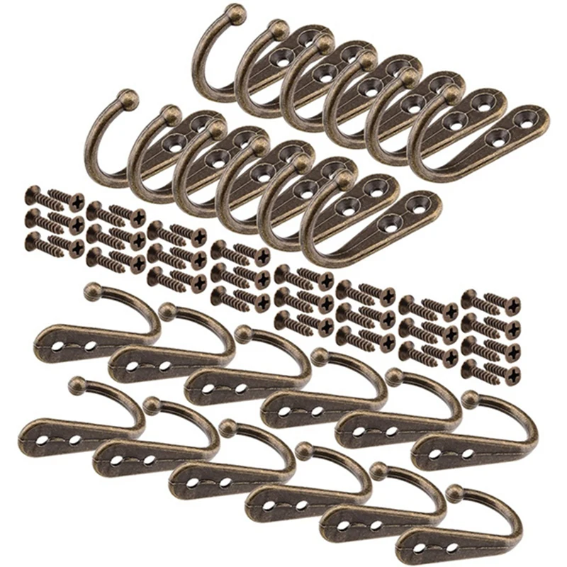 

Retail 24 Pieces Coat Hooks Single Wall Mounted Robe Hook Vintage Hanger and 50 Pieces Screws (Black)