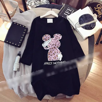 Летняя Осенняя женская футболка с коротким рукавом и принтом Микки Маус | Мать