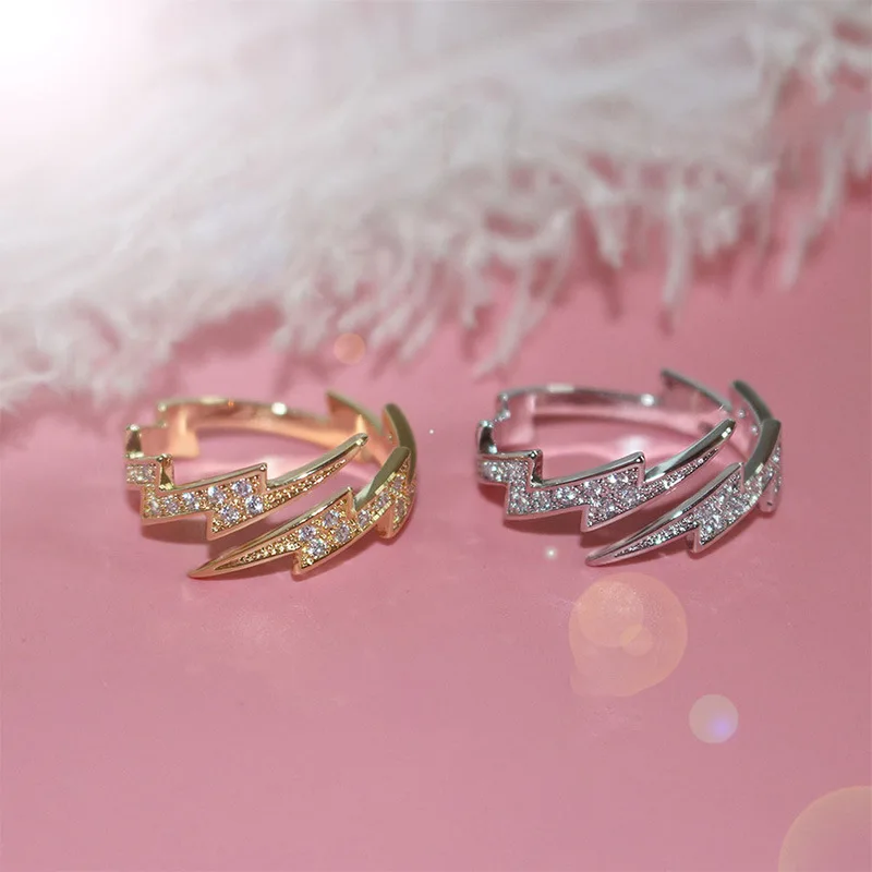 Модные открытые Регулируемые кольца RAKOL золотого цвета в форме молнии с фианитом