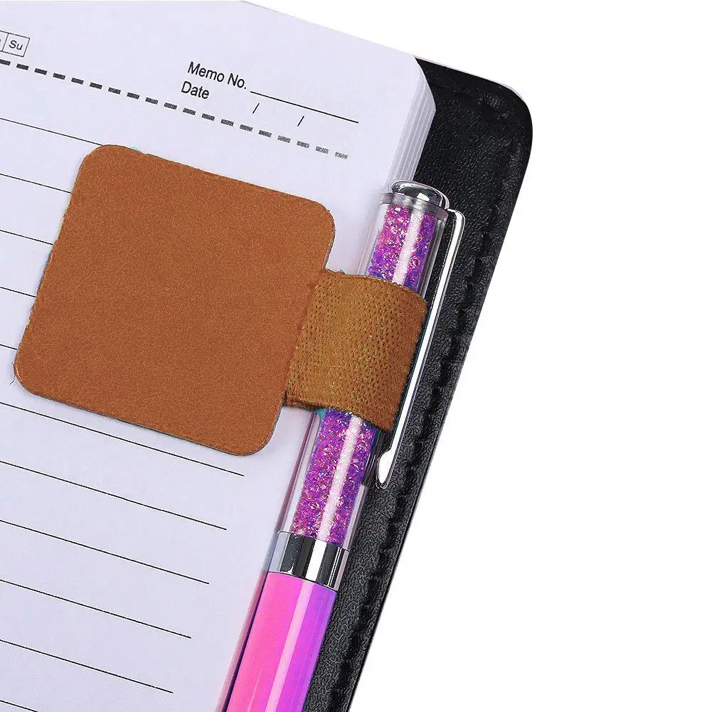 

One Piece Square Self-adhesive Pen Holder Leather Pen Clip Pencil Holder Elastic Loop for Notebook Journals Clipboards Supplies