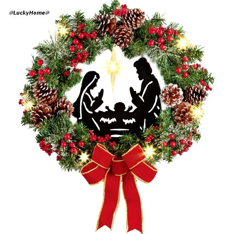 Рождественский венок со светодиодной подсветкой Новогодний на батарейках