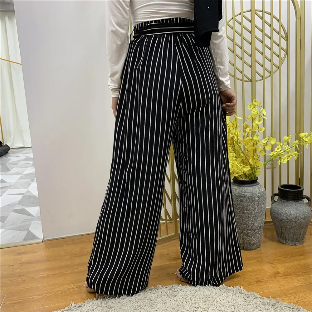 

New Fashion Plus Size Ropa Mujer Stripe Wide Leg Women Pants America Europe Africa Clothing Long Casual Loose Pantalon Femme
