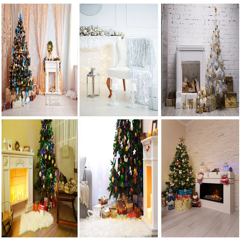 

SHENGYONGBAO Christmas Theme Photography Background Fireplace Christmas tree Backdrops For Photo Studio Props 211110 HS-17