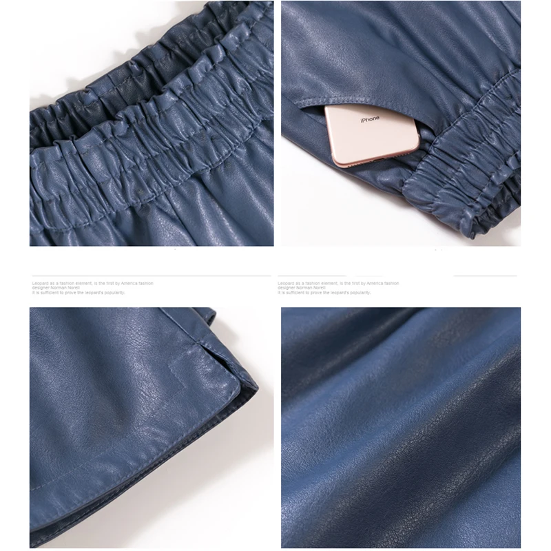 

Elastic High Waist Wide Leg Biker Shorts Autumn PU Leather Shorts Women Plus Size Femme Casual Ladies Shorts Black