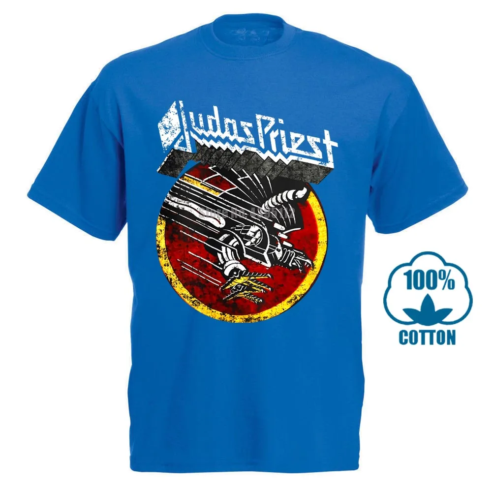 Синий Judas Priest футболка кричащая для мести Великобритания тяжелый металл Группа черный S до 3Xl печатных мужчин футболка короткий рукав Забавный 011583 - Цвет: Синий