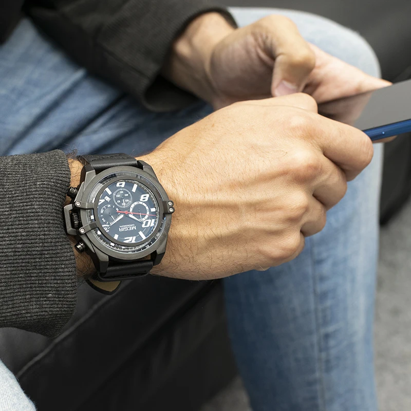 Часы наручные MEGIR Мужские кварцевые роскошные Брендовые спортивные модные