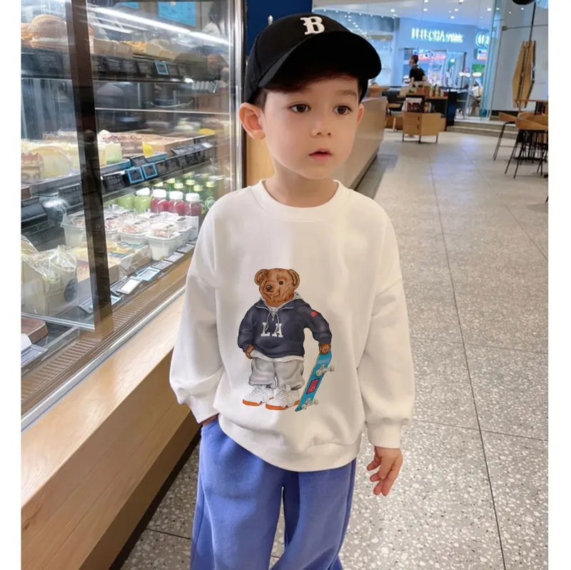 

Детский свитер, свитер с капюшоном, осенняя новинка, футболка с длинными рукавами для мальчиков и девочек с мультипликационным рисунком мед...