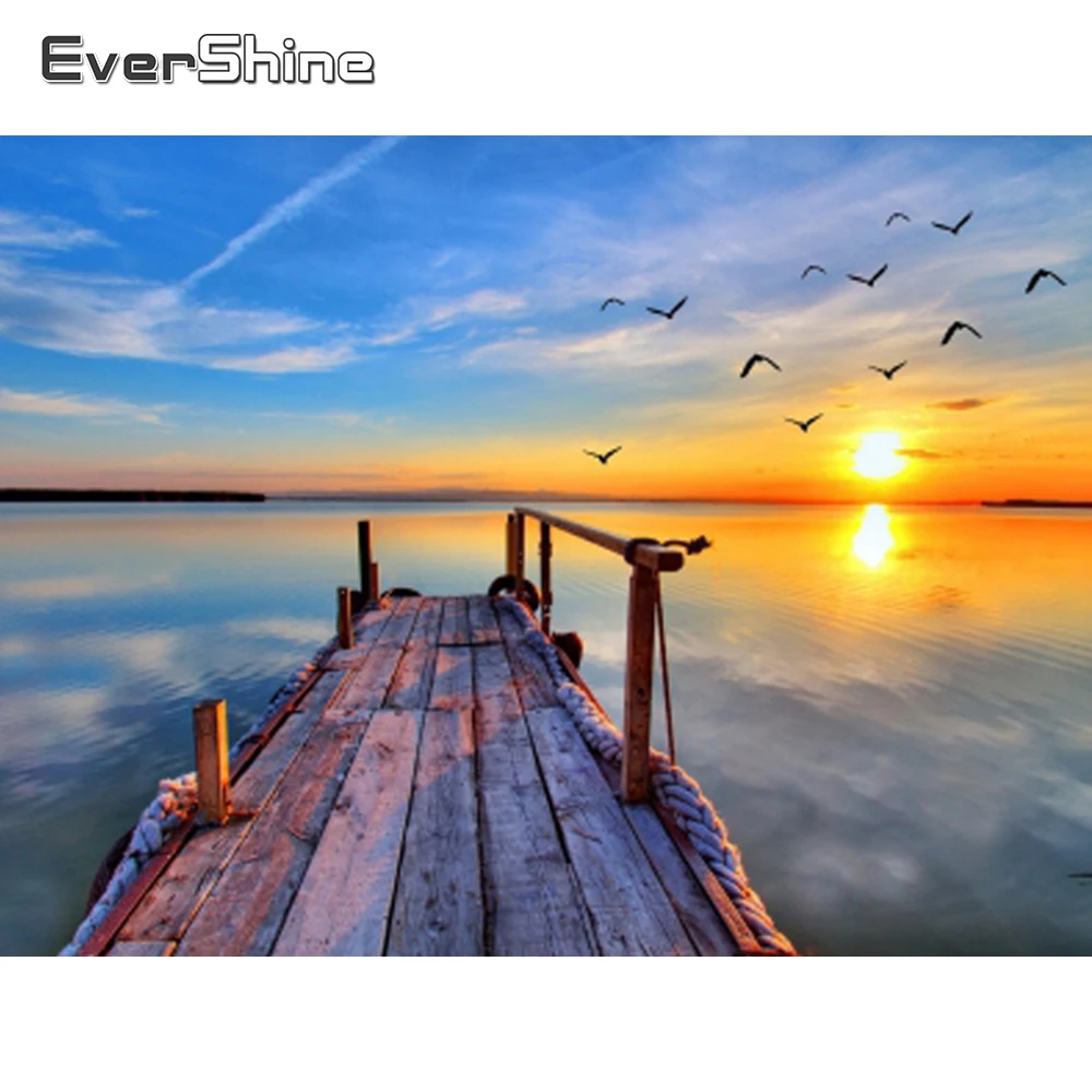 

EverShine Алмазная вышивка, пейзаж, полная выкладка, квадратная алмазная живопись, мозаика С закатом стразы, Новое поступление, домашний декор