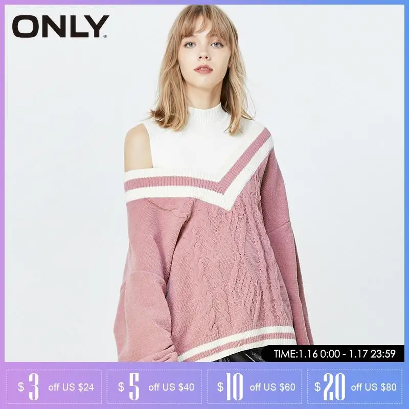 

ONLY winter Loose Fit Fake Two-piece Mock Neck Pullover Sweater | 119313538