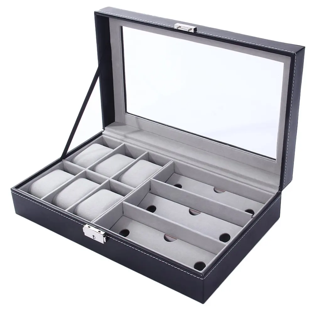 

2/6/10/12 Girds Leather/Carbon Fiber Watch Box Jewelry Storage Box Organizer for Earrings Rings Bracelet Display Holder Case