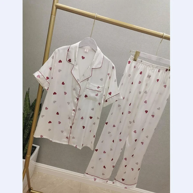 Женские шелковые пижамы с принтом Smmoloa Длинные атласные коротким рукавом летние