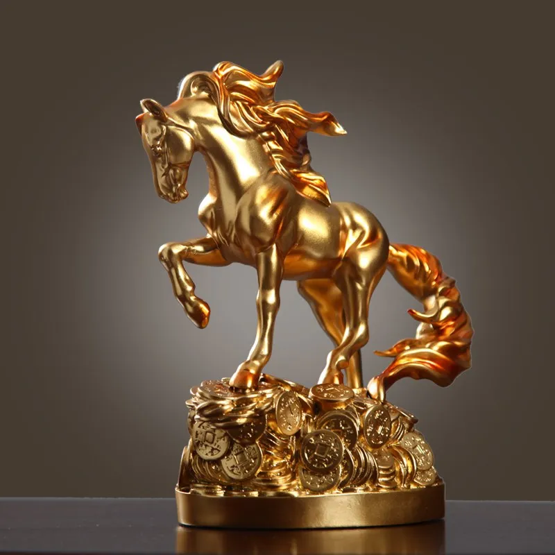 

[MGT] Nordic Gold Lucky Horse Art Statue Sculpture Animal Steed Statues Resin Art&Craft Home Decoration Accessories Ornaments