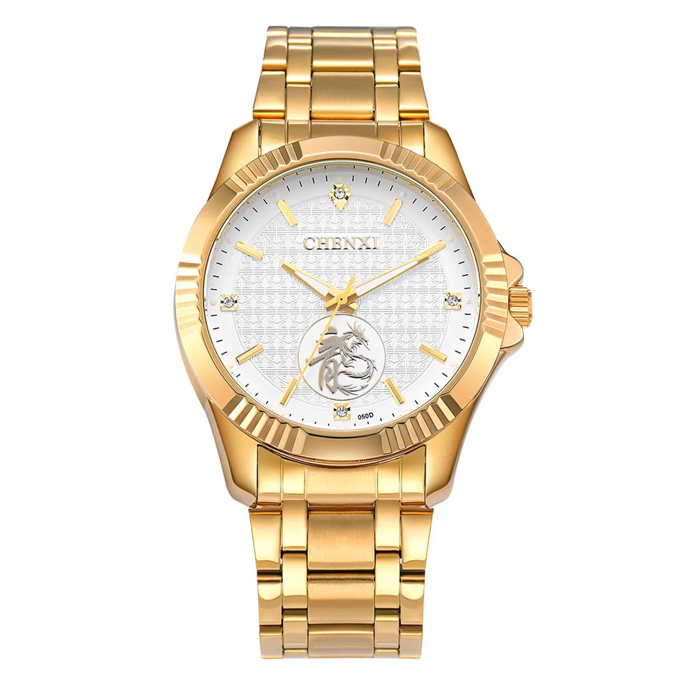 Топ Роскошные золотые мужские часы из нержавеющей стали CHENXI бренд Дракон