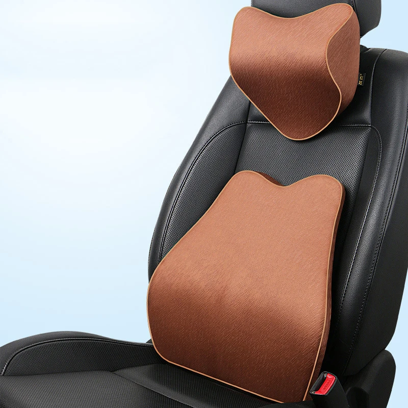 Brown Kit Standard Автомобильная подушка для шеи и подголовника с эффектом памяти, Автомобильная подушка для сиденья, поясничная Подушка для спины, набор подушек для автомобиля, массажер для отдыха водителя, аксессуары - Цвет: Brown Kit Standard