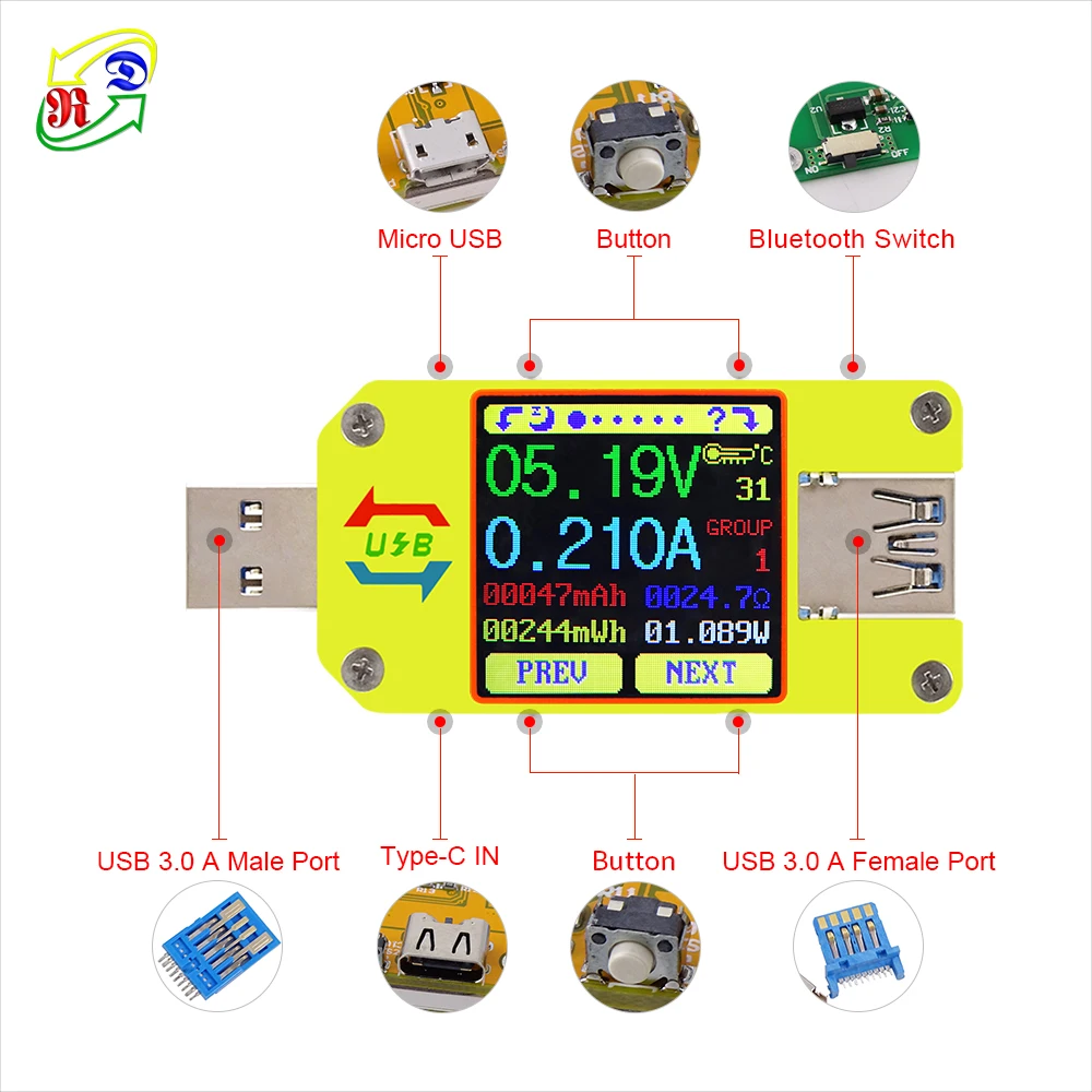 RD UM34 UM34C для приложения USB 3 0 Type-C DC Вольтметр Амперметр измеритель тока напряжения