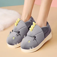 winter fashion man home closed slippers indoor plush lined bag heel cotton shoes women cozy warm soft cartoon dinosaur slippers