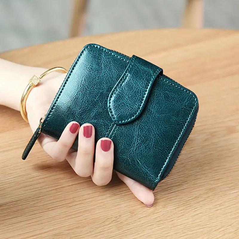 Billfold масло воск натуральная кожаные кошельки для женщин короткий мини-кошелек для клатча Soild монета Карманный с отделениями для карт держатель воловья сумка