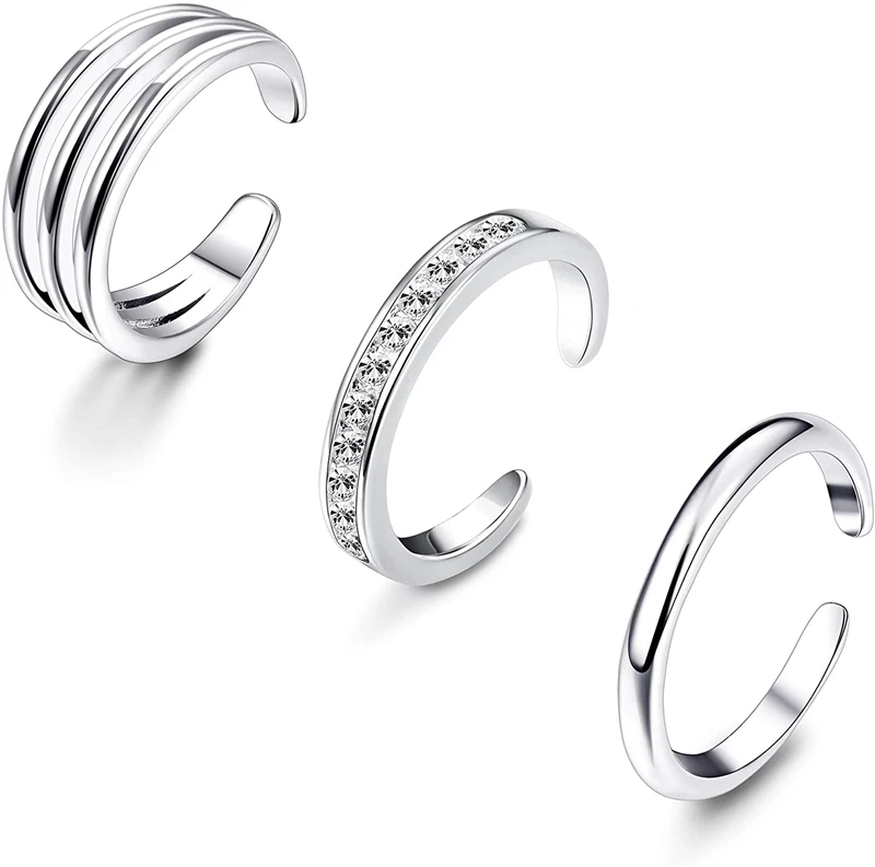 Open Toe Rings Set for Women Simple Thin CZ Tail Band Ring Adjustable Summer Beach Foot Jewelry Apply to Finger Toe