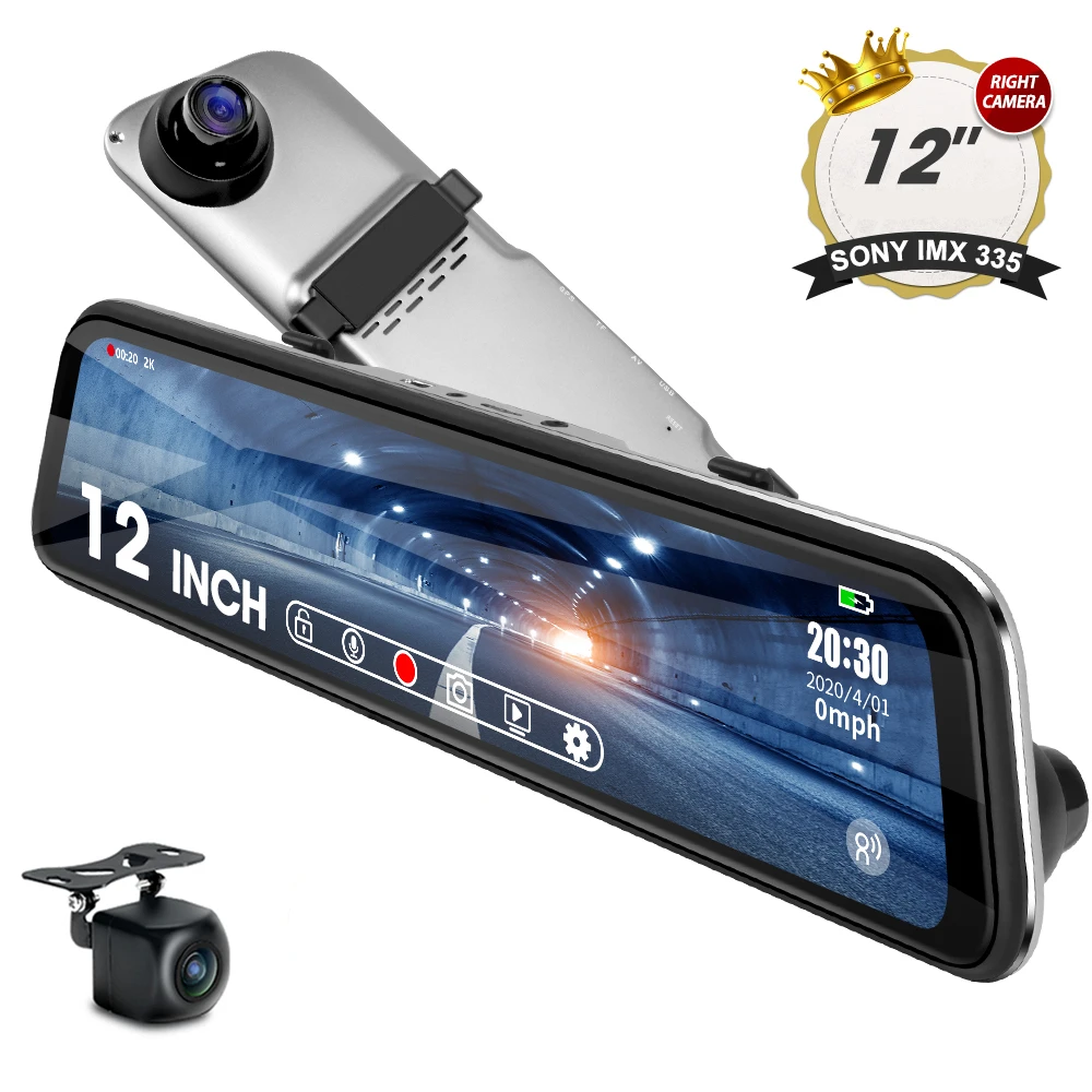 

Jansite Dash Cam 12 inch Car DVR Camera Mirror Recorder 2K Ultra HD Streaming Touch Screen Registrar GPS playback Parking mode