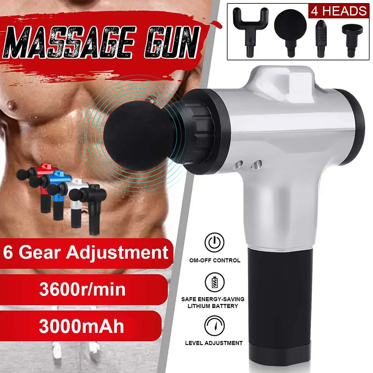

3600rpm Mini Fascia Gun Therapy Massager High Speed Vibration Decompose Lactic Acid Relief Pain Relax Body Slimming With 4 Head