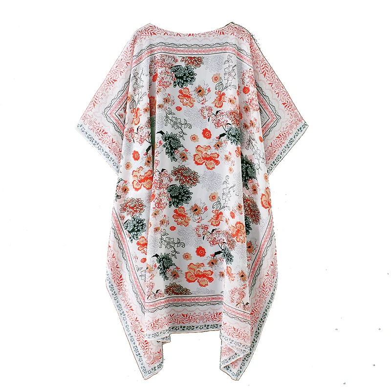TEELYNN chiffon floral print bikini cover up for women robe boho beach wear summer Cardigan casual long blouse shirt kimono top | Женская