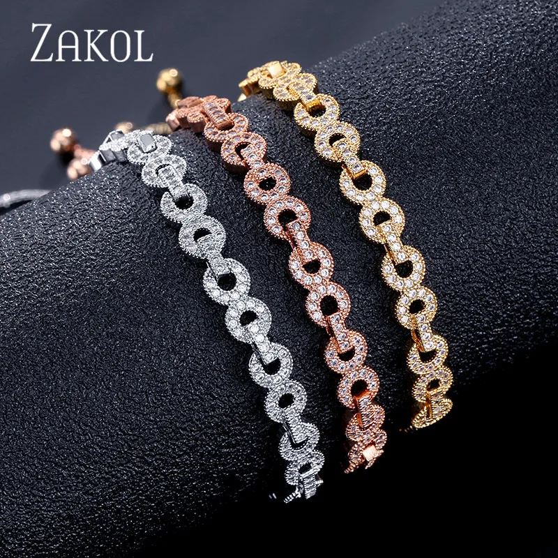 ZAKOL модный Регулируемый браслет с кубическим цирконием и кристаллом 8 для женщин