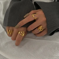 vintage letter aesthetic ring for women gold plated a z open punk ring letter name plate signet minimalist femme jewelry gift