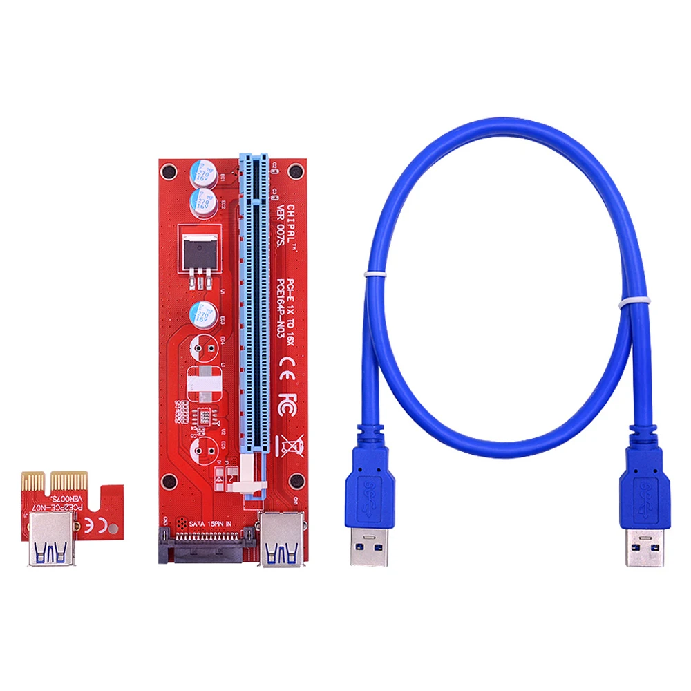

CHIPAL VER007S PCI-E Riser Card 007S PCI Express PCIE 1X 16X Adapter 60CM 100CM USB 3.0 Cable 15Pin SATA Power for Video Card
