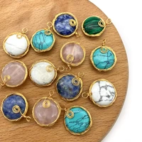 2pcspack natural semi precious stone jewelry pendants manual winding charms diy for making necklace flat round 18x24mm size