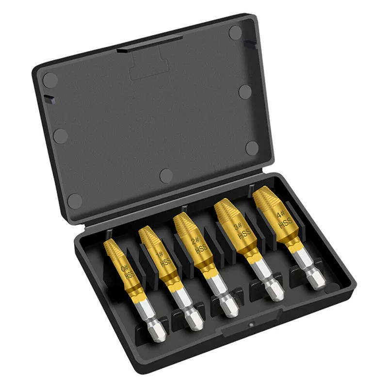 

5pcs 1/4 Hex Handle Titanium Plating Damaged Screw Extractor Drill Bit Set Screw Bolt Remover Extractor Tools Kit