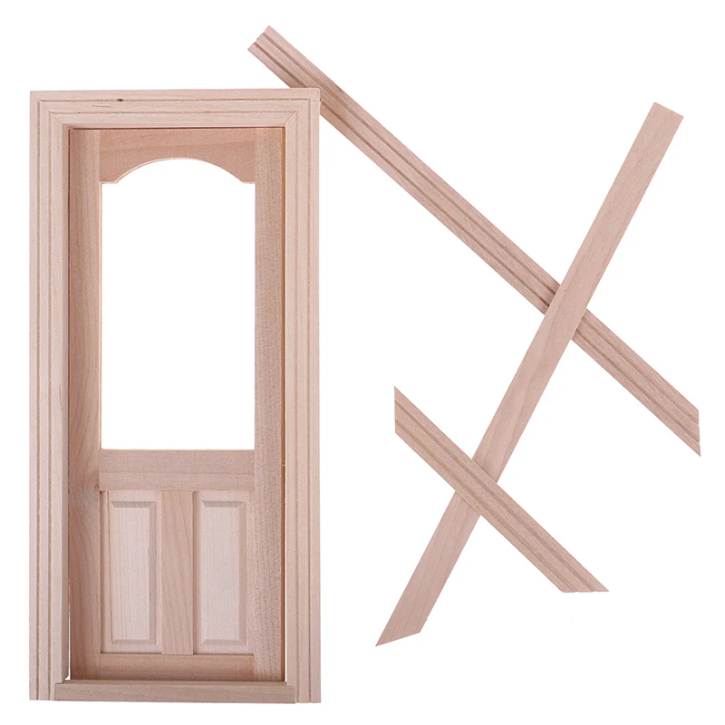 

Dollhouse Miniature Wooden Door Furniture Model DIY Unpainted Wood color