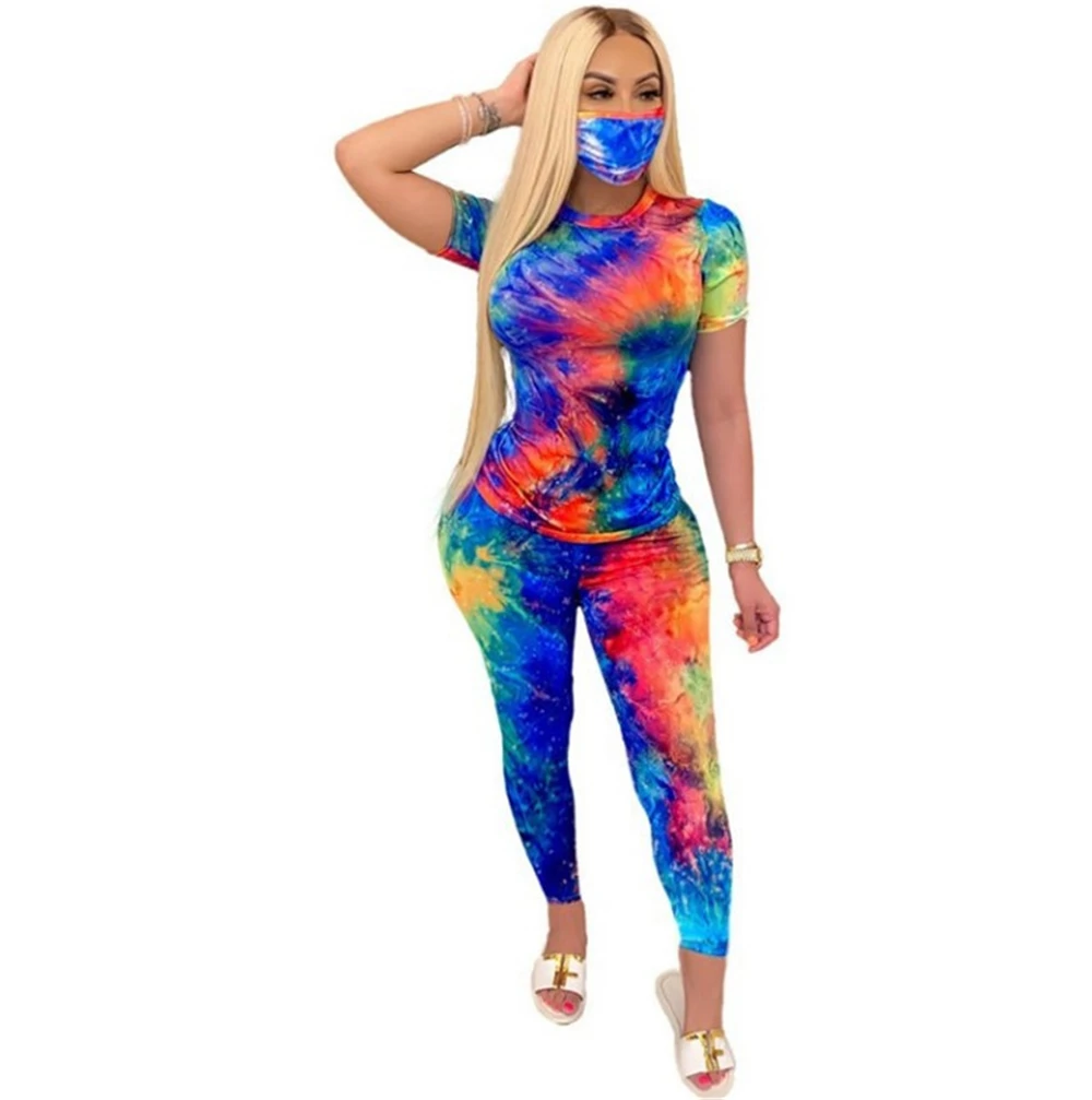

Two Piece Set Tracksuit Women 2 Piece Set Female Tie Dyeing Top And Leggings Sportswear Suit Summer Clothes Ropa De Mujer
