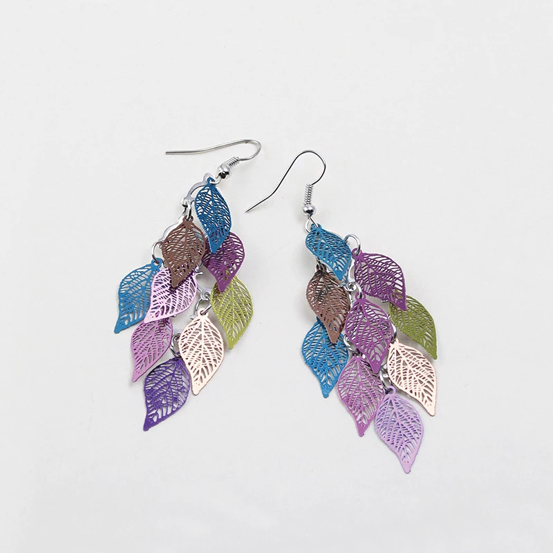 Винтажные висячие серьги с полыми листьями для женщин богемные красочные