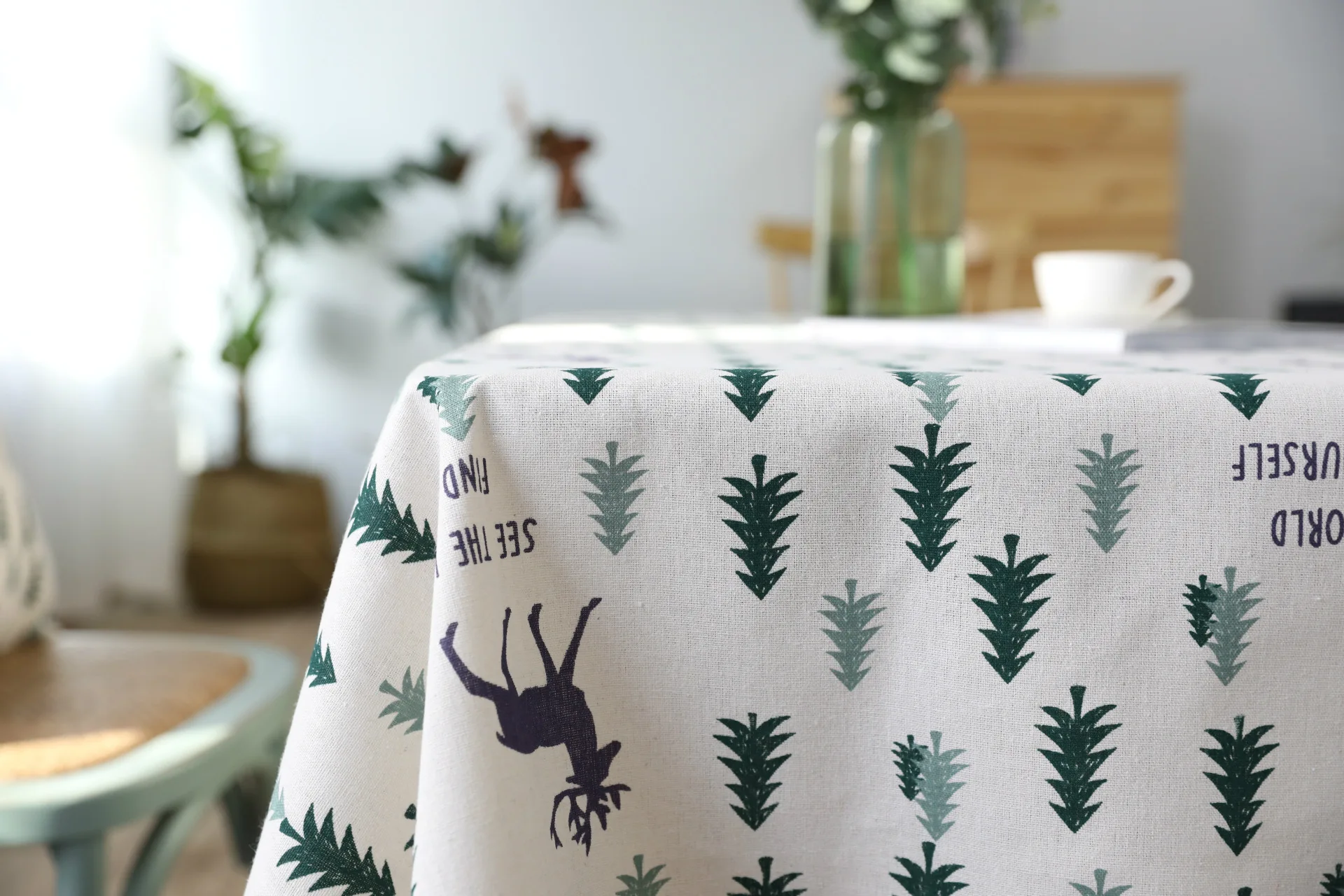 Christmas Tablecloth Tree and Deer Linen Cotton Fresh Table Cloth New Korean Style Toalha De Mesa | Дом и сад