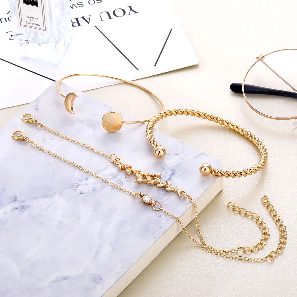 ZOVOLI бохо украшения золотой листьями и луной многослойный браслет женский