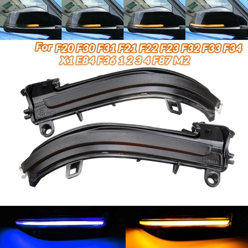 

Car LED Dynamic Rearview Mirror Light Turn Signal Light Indicator for BMW F20 F21 F22 F30 E84 1 2 3 4 Series Amber&Blue