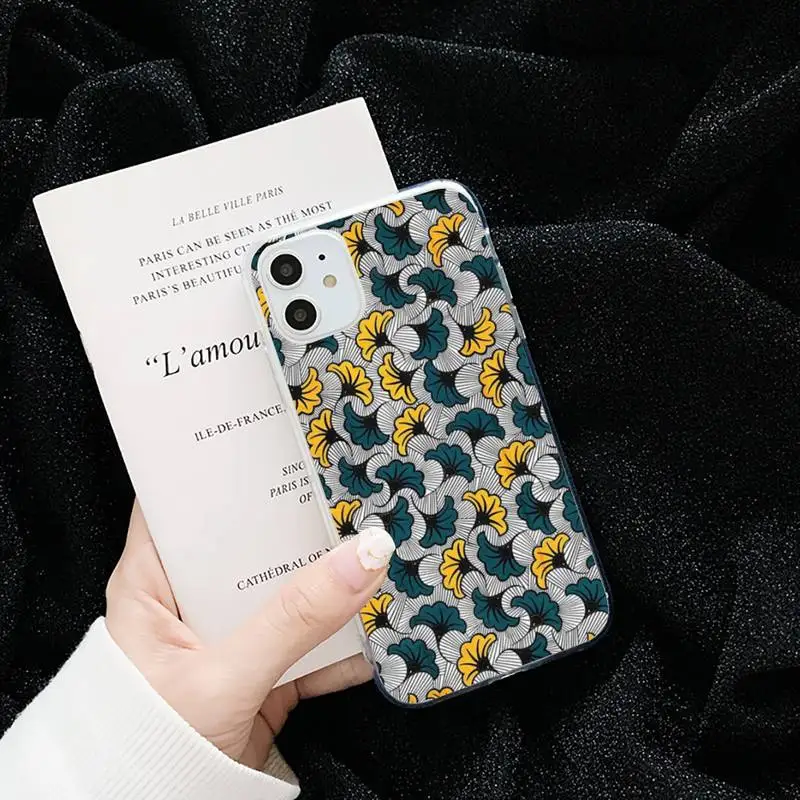 

African style fabric print Phone Case Transparent for iPhone 6 7 8 11 12 s mini pro X XS XR MAX Plus cover funda shell